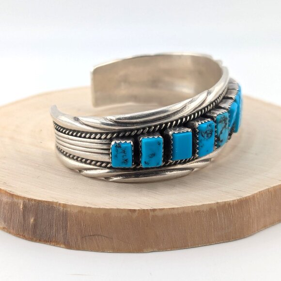 Vintage Navajo Bracelet Signed Native American Indian Jewelry Turquoise sz 6.75* - Picture 3 of 11